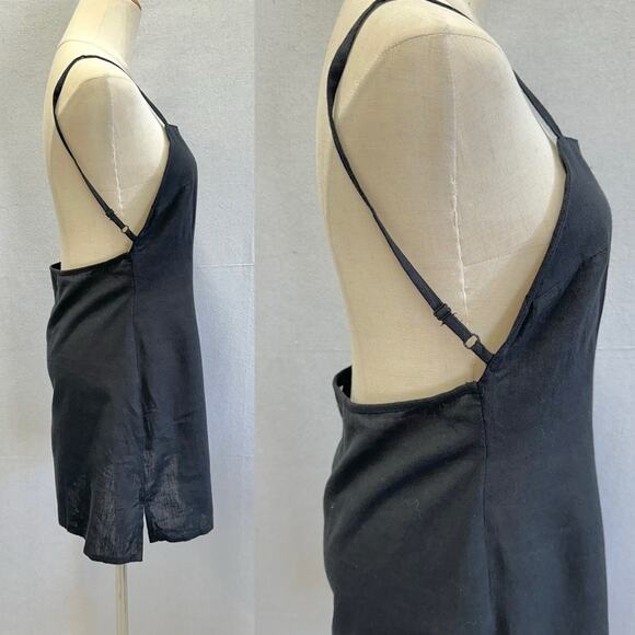 ASOS DESIGN Linen Square Neck Mini Slip Sundress In Black US size 8 Open Back - Picture 4 of 15